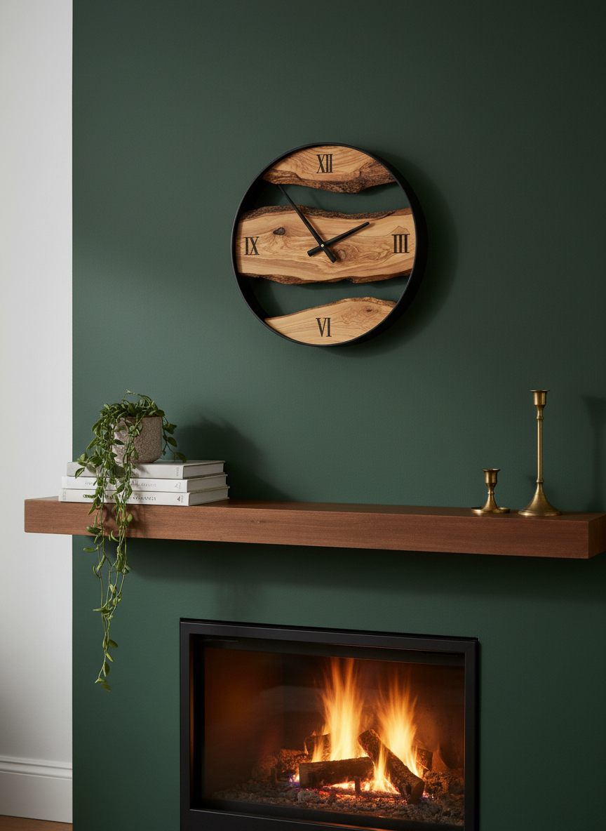 Unique Live Edge Wood Clock with Black Metal Frame | Handmade Wall Art for Living Room, Office