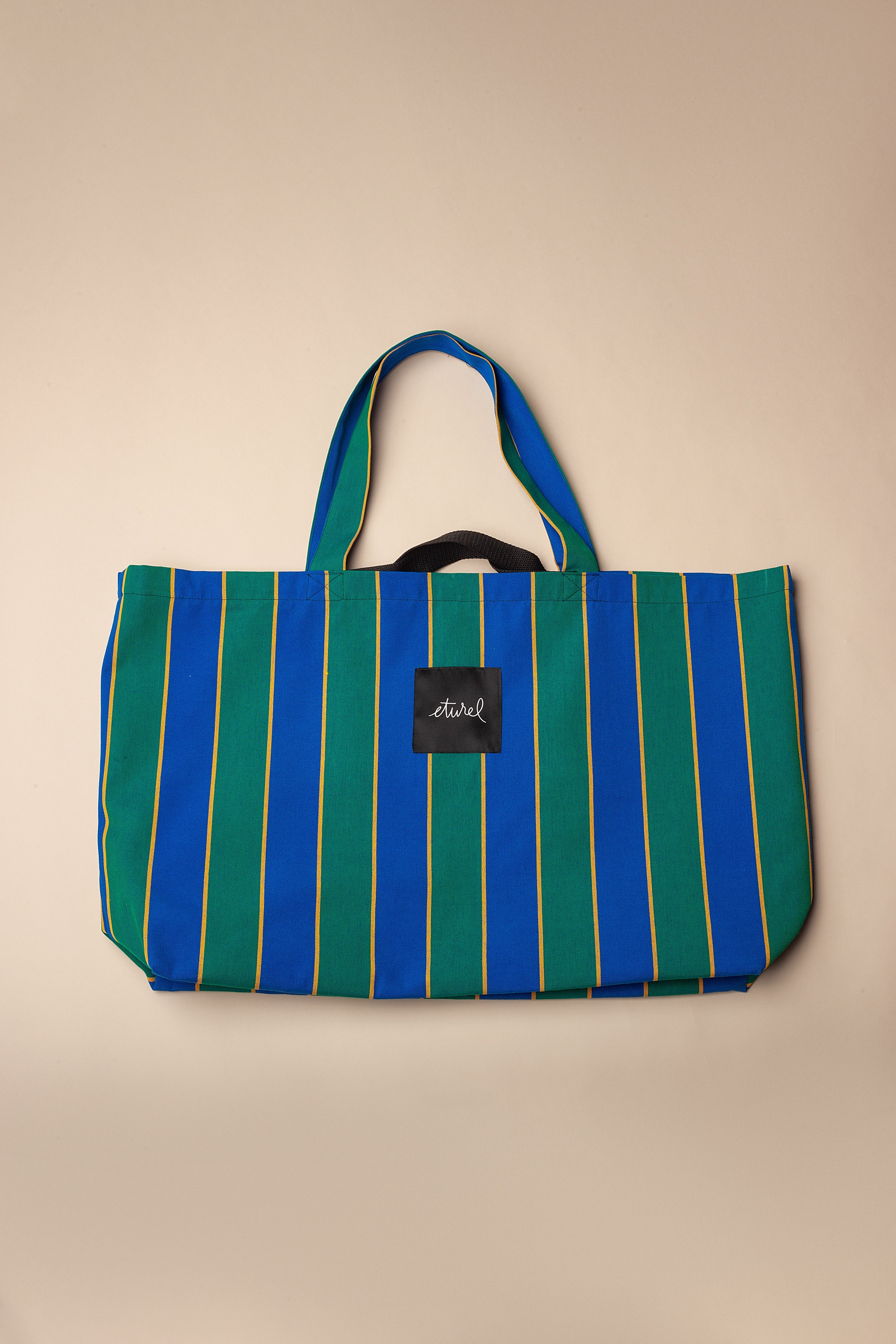 Maxi striped canvas shopper bag