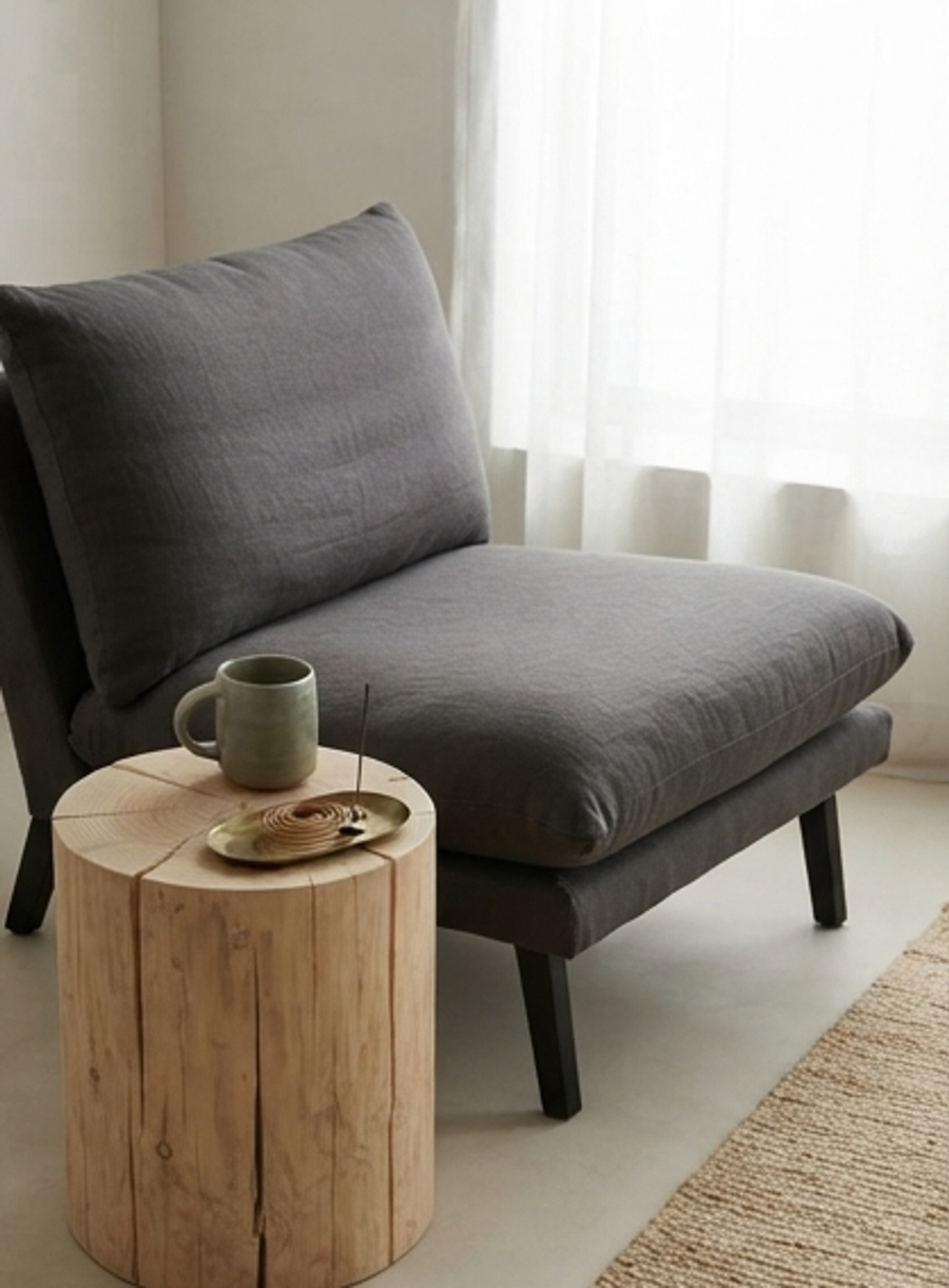 Chinese Fir stump — lifestyle living room scene with natural props
