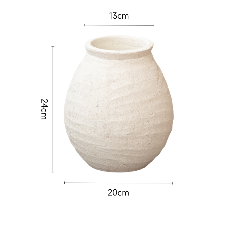 Set of Two White Ceramic Vases: Rustic style home decor, textured ceramic.