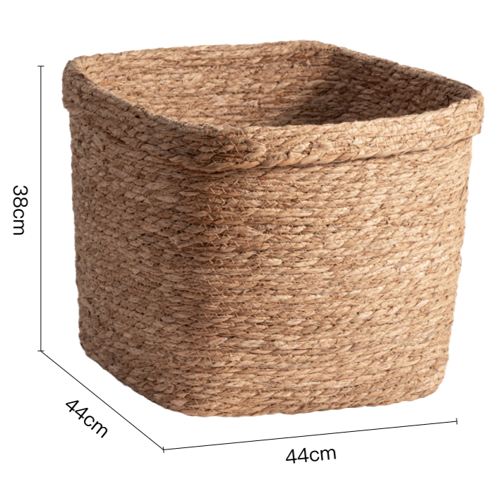Natural rattan storage basket, woven texture, square shape, 44cm wide, 38cm tall.