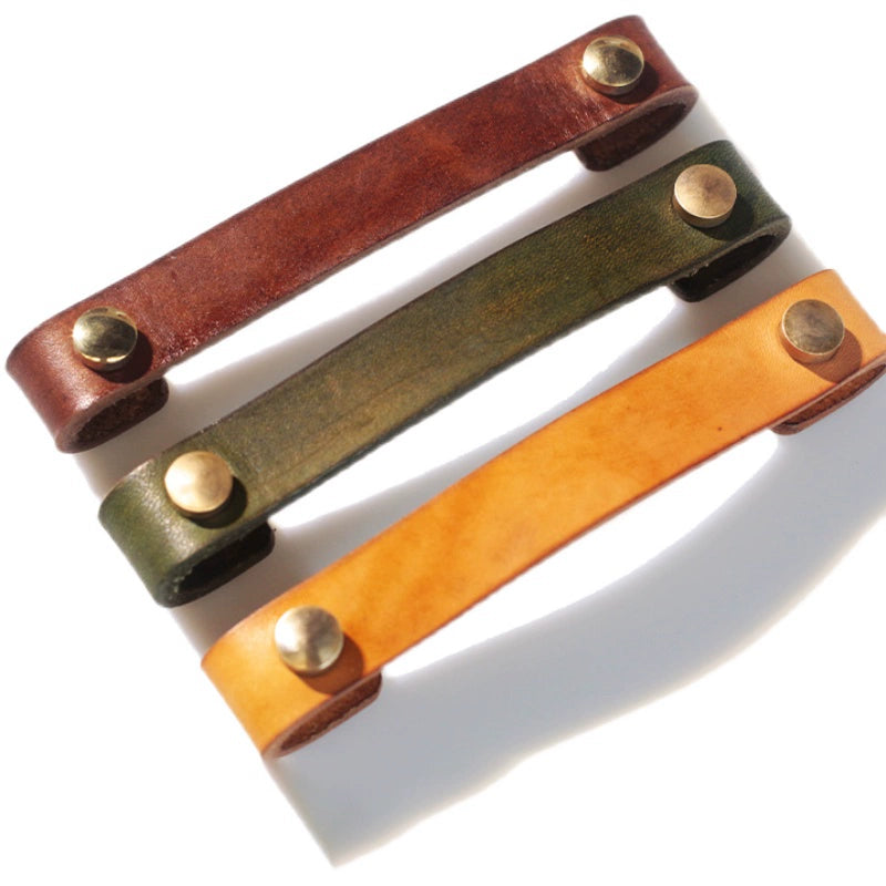 Brown Leather Drawer Pulls with brass studs - Rustic Cabinet Handles for wooden furniture
