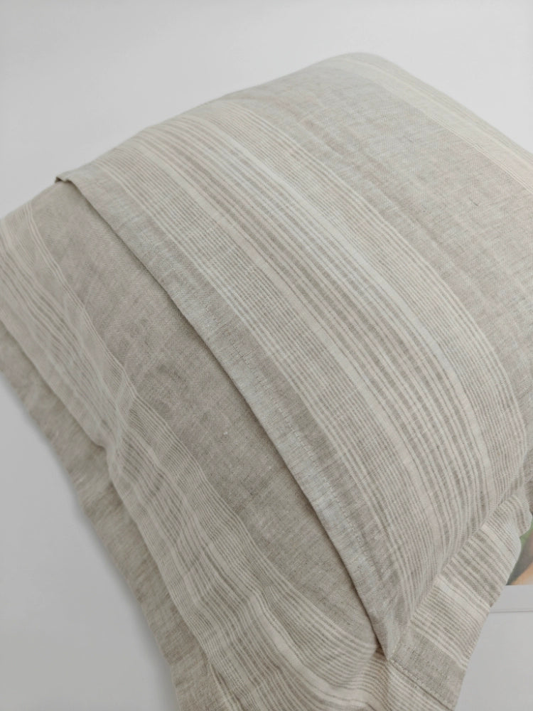 Gray striped linen pillow cover - decorative throw pillow with natural texture.