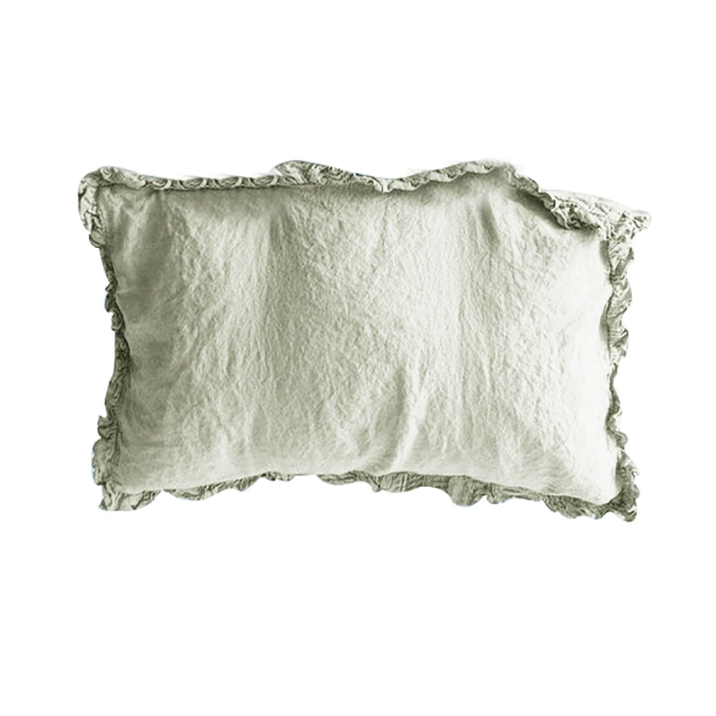Rustic Linen Pillowcases with Frills - Set of 2 in pale green linen with ruffled edges.