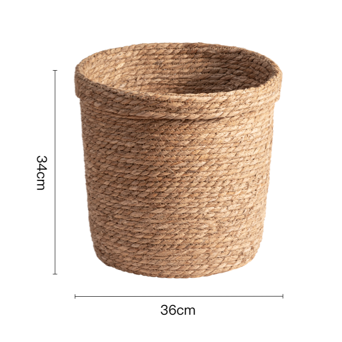 Natural Rattan Storage Baskets - Round, textured wicker laundry organizer, 34x36cm.