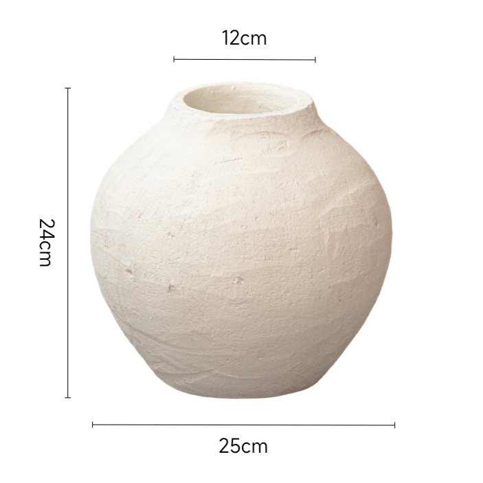 Set of 2 white ceramic vases, textured finish, boho style home decor.  24cm tall, 25cm wide.