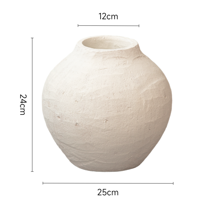 Set of 2 white terracotta-style vases, 24cm tall, decorative home decor.