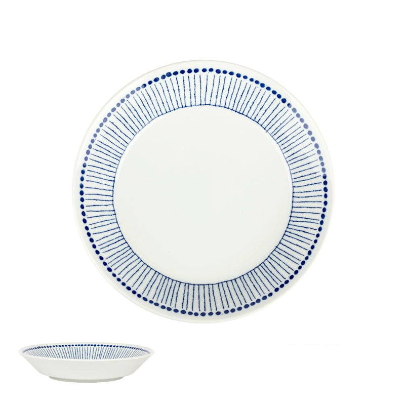 Blue & White Dotted Rim Ceramic Dinnerware Set - Stylish plates & bowls