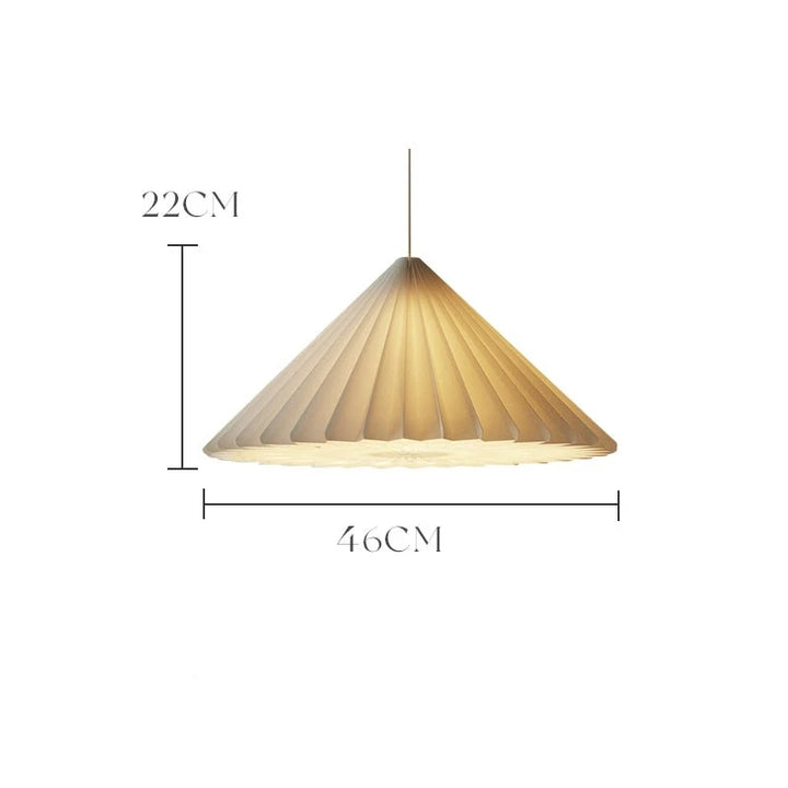 Beige origami lampshade, cone shape, 46cm wide.