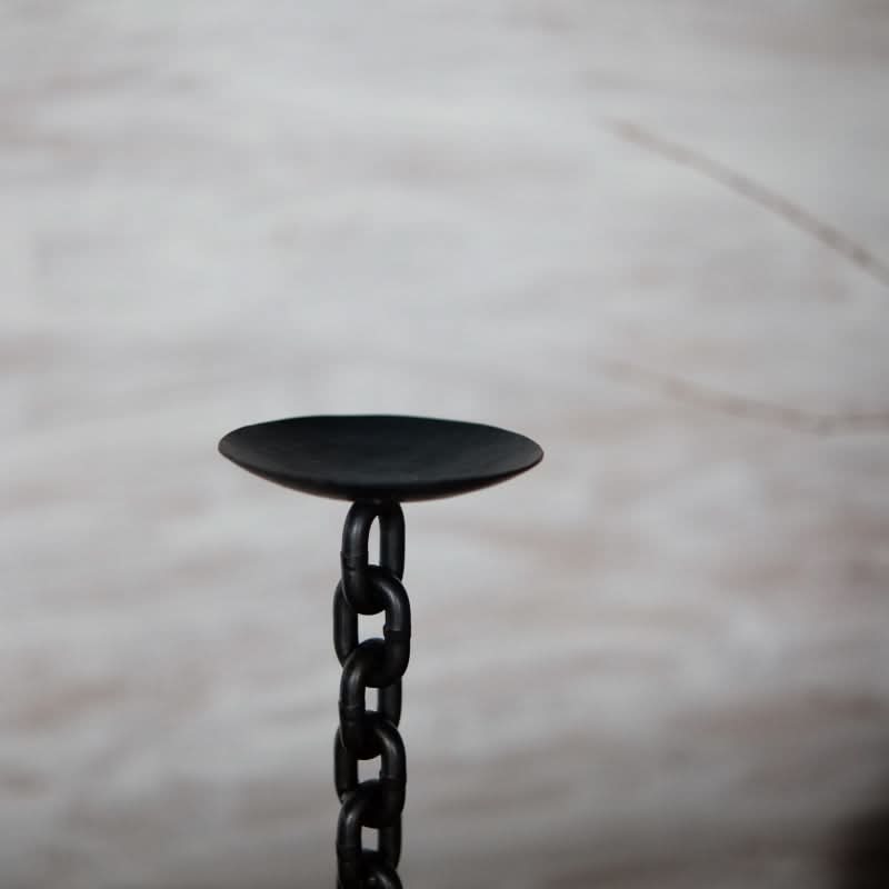 Black metal chain candle holder, rustic home decor