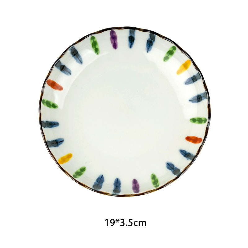 Colorful Striped Japanese Dinnerware Plate: ceramic dish with vibrant multicolor stripes.