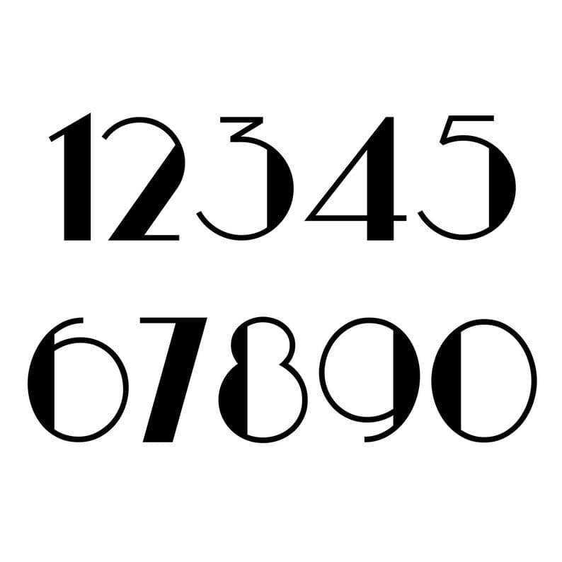 Mid Century Address Numbers: black numbers 0-9 on a white background.