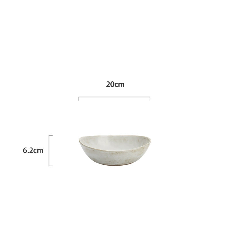 Light gray, hand-painted ceramic bowl, oval shape, rustic design.  Set of 2.