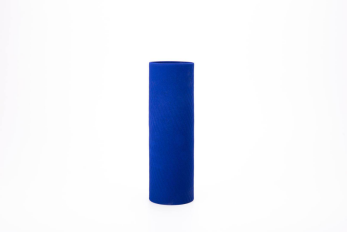 Klein Blue handcrafted ceramic vase, cylindrical shape, on white background.