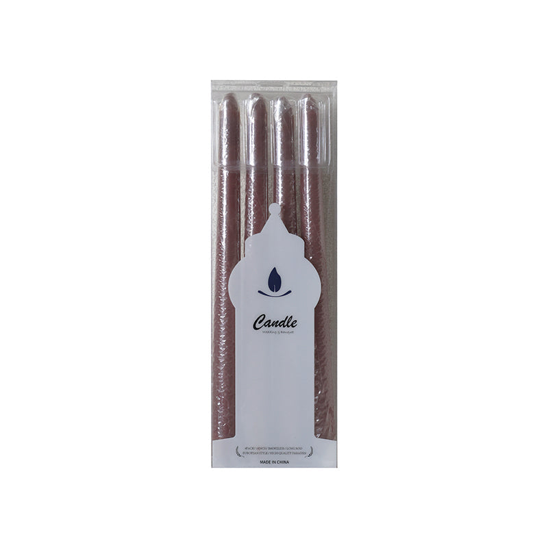 Four long red taper candles in clear packaging, with "Candle" logo.