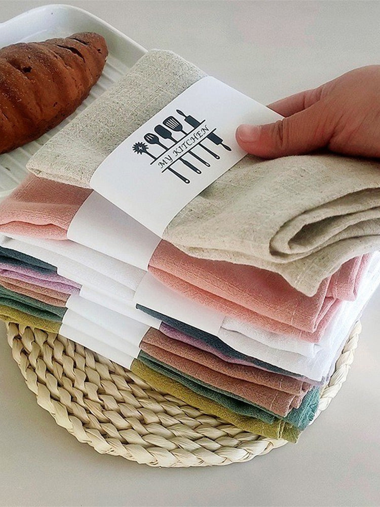 Stack of colorful Japanese-style cotton linen tea towels