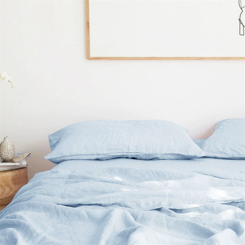 Soft, comfortable Natural Linen Bedding Set in light blue.