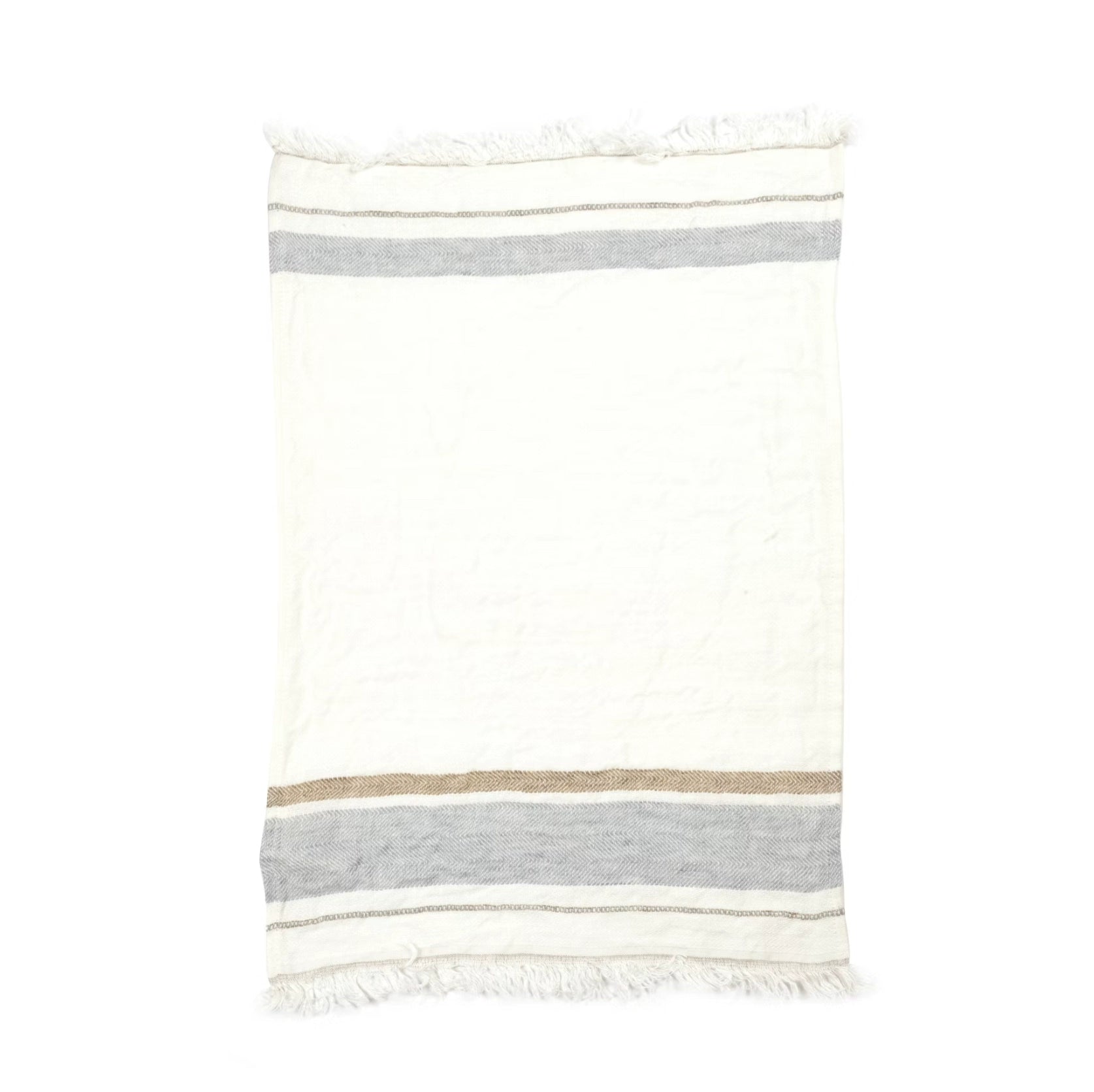 Cozy Striped Linen Throw Blanket in multicolor with fringe detail, perfect for home decor.