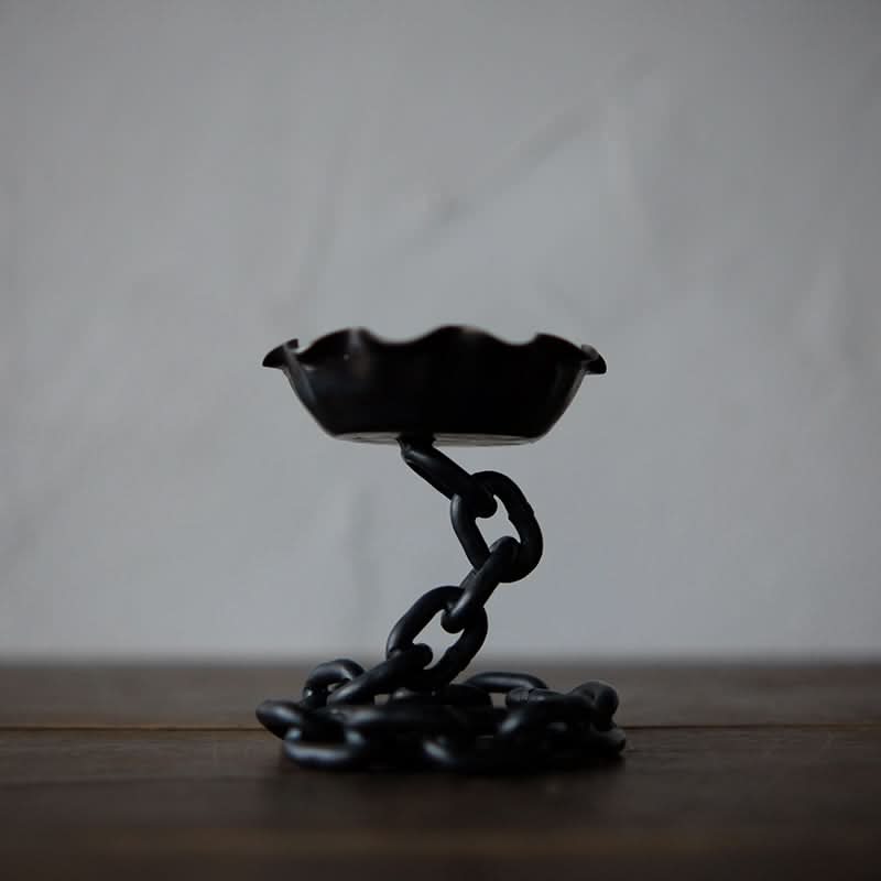 Black Rustic Candle Holder with Chain Design, cast iron, home decor