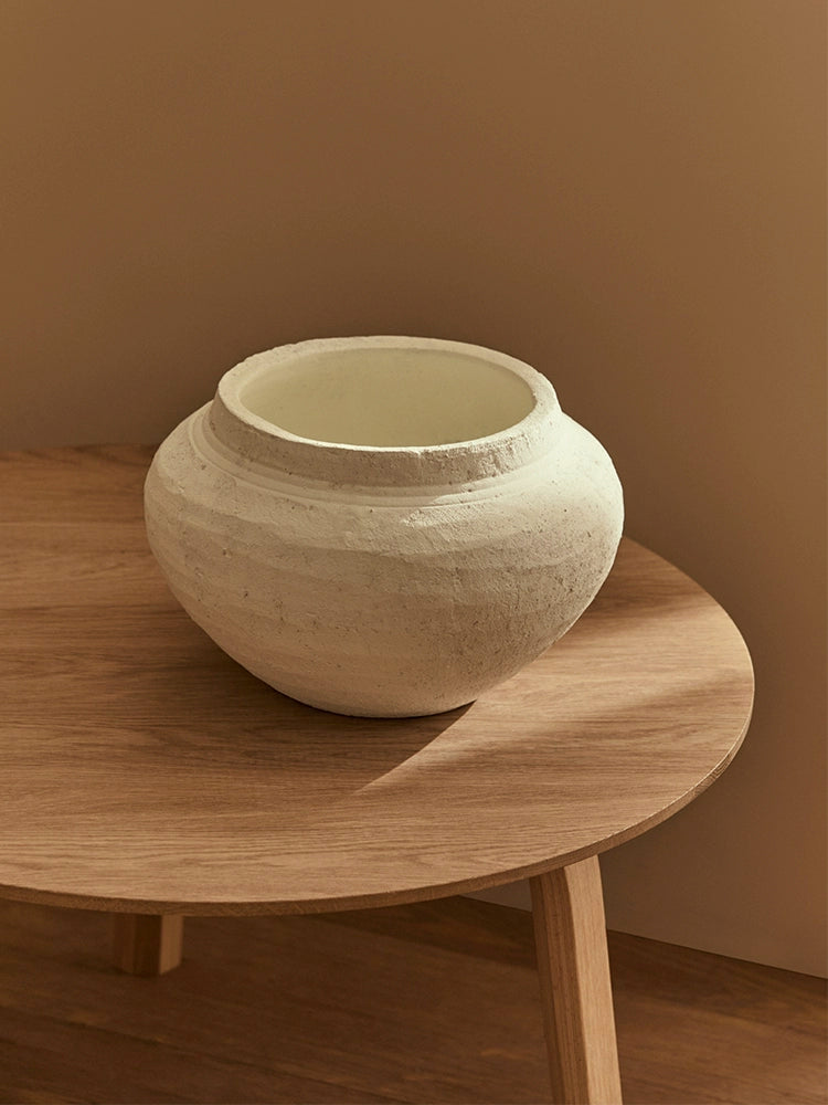 Set of Two White Ceramic Vases - Rustic Style Home Decor on wooden table