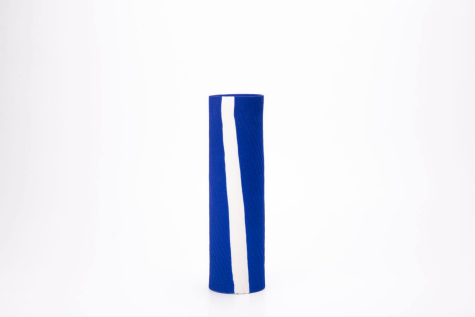 Klein Blue Flower Vase: Handcrafted ceramic cylinder with white stripe, home decor.