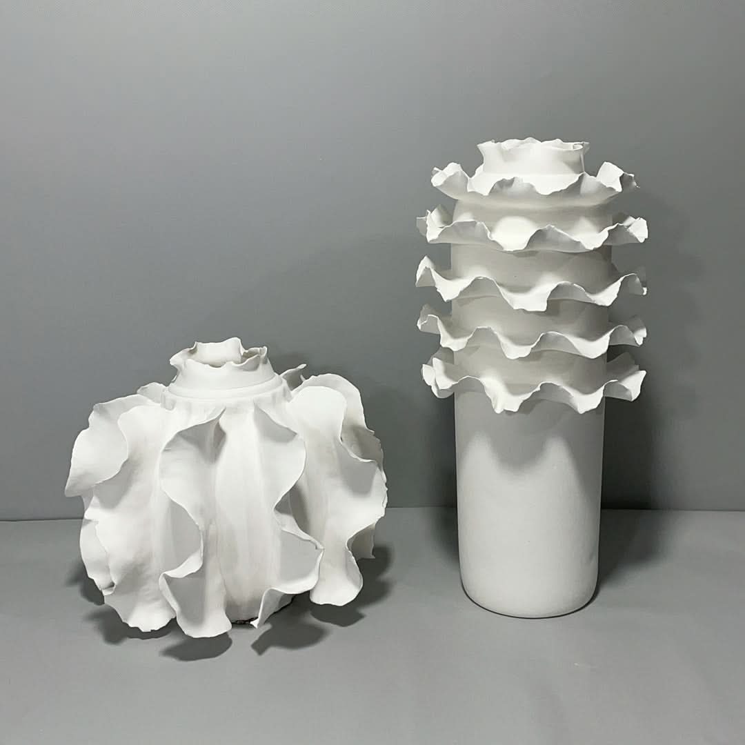 Modern handmade lace ceramic flower vase, elegant home decor.
