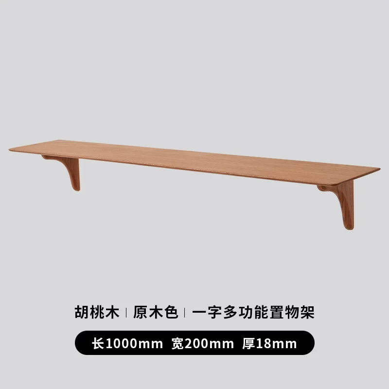 Walnut wood floating shelf, 1000mm long, 200mm deep, 18mm thick, with two supports.