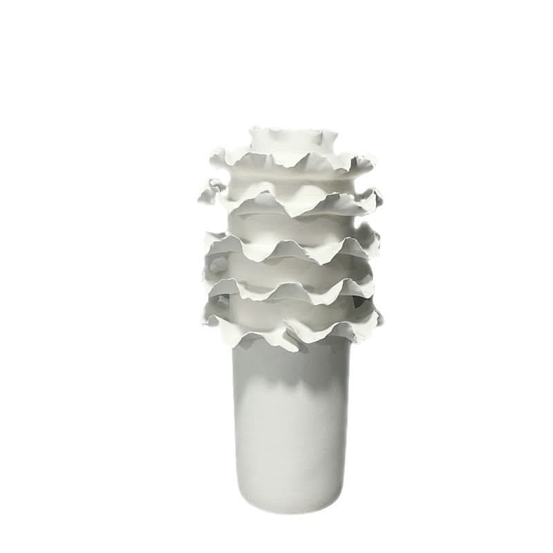 White handmade lace ceramic flower vase, elegant home decor