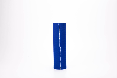 Klein Blue Flower Vase: handcrafted ceramic home decor with white vertical stripe accent.