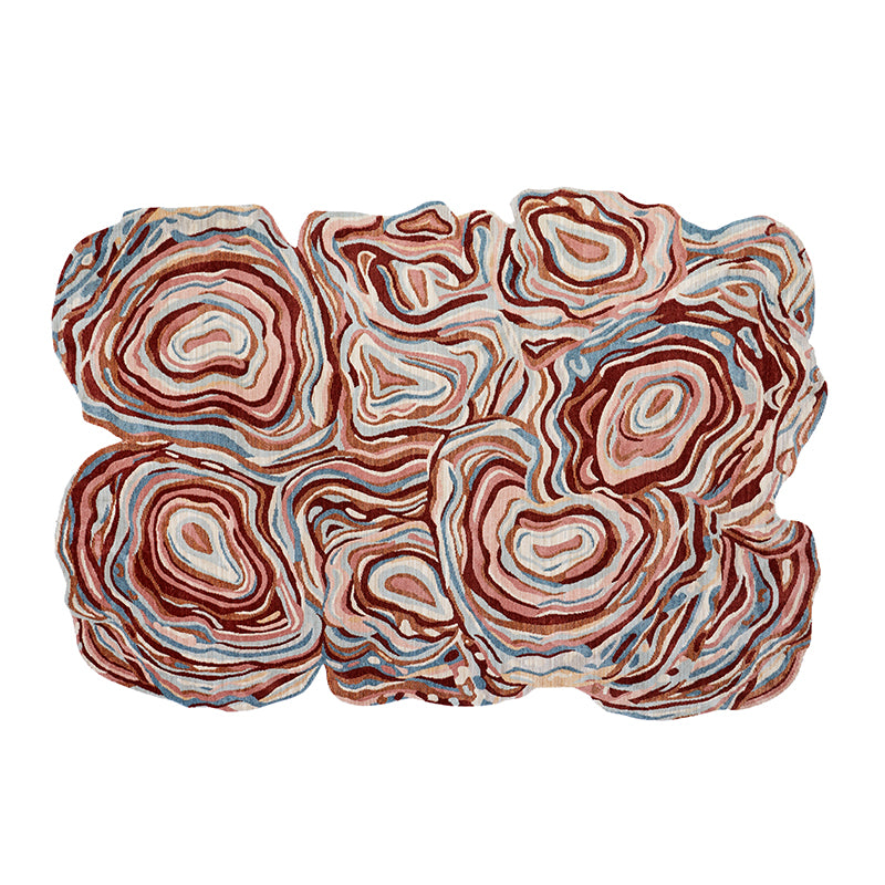 Unique Abstract Rug with brown, pink, and blue agate-like swirls.