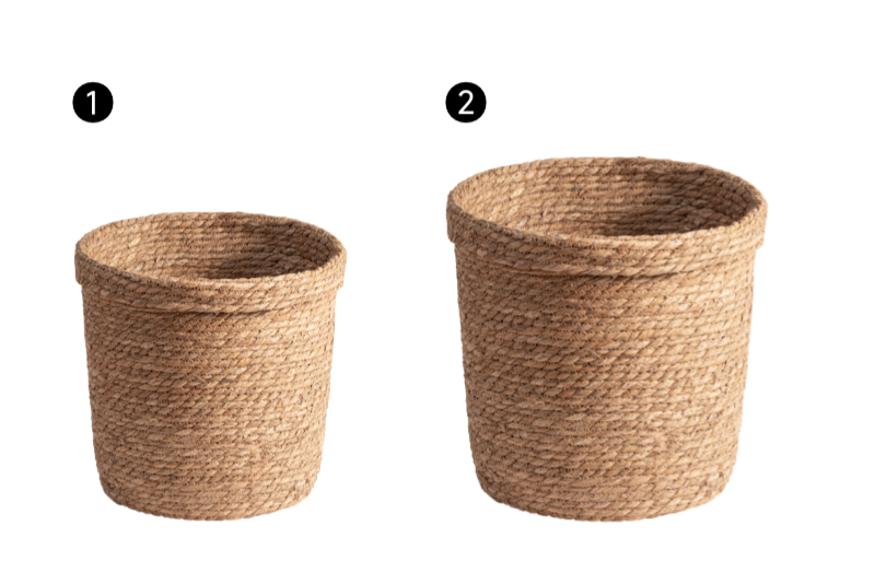 Natural rattan storage baskets, set of 2, round & square for laundry organization.