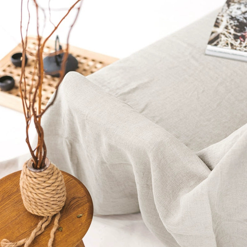 Mustard Yellow Linen Sofa Throw Blanket draped elegantly, adding cozy style to your living room decor.