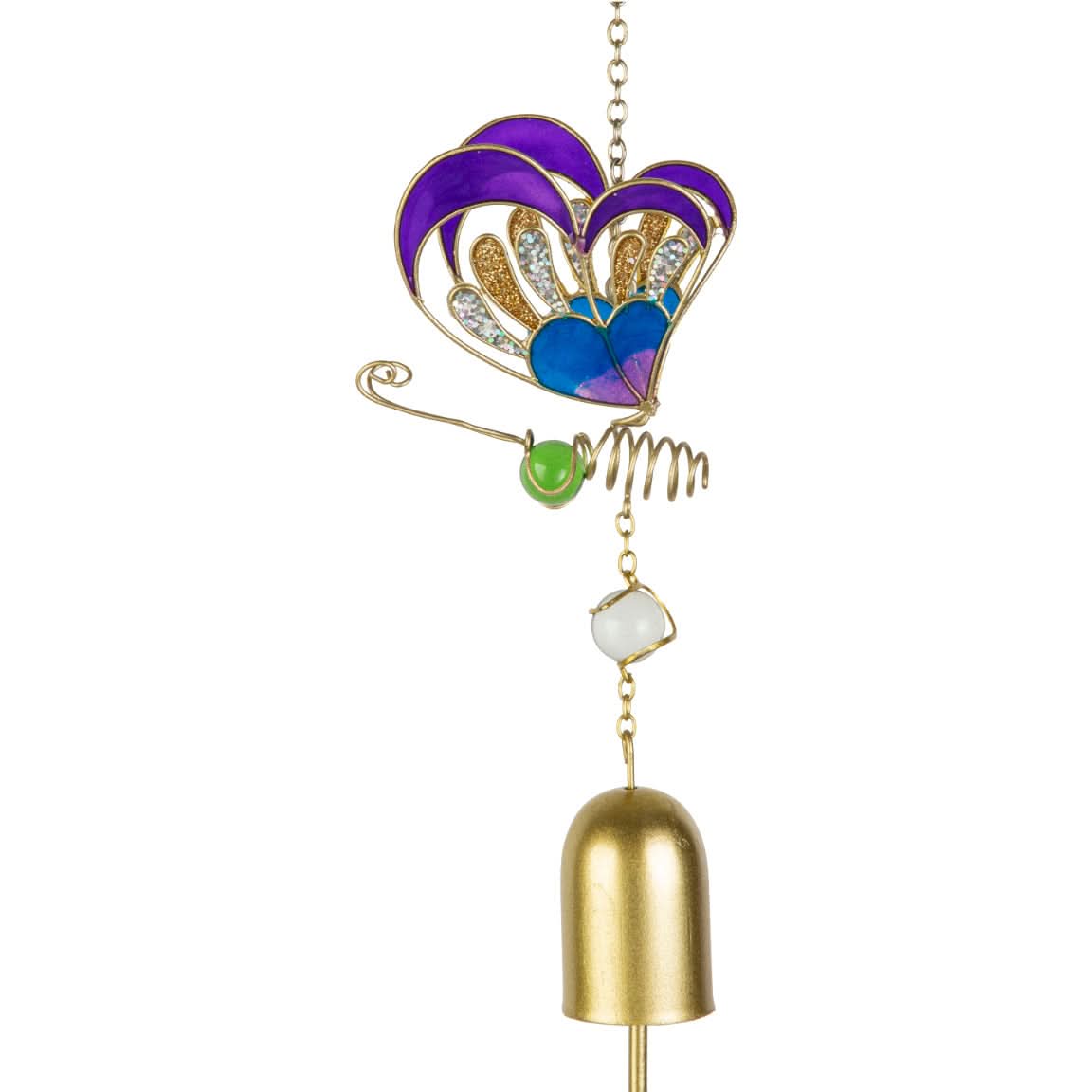 Purple & blue butterfly wind chime with gold accents & brass bell.