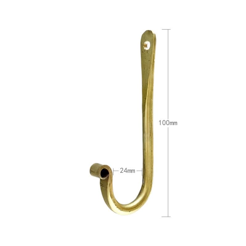 Gold J-shaped wall hook made of metal, perfect for home decor. Dimensions shown.
