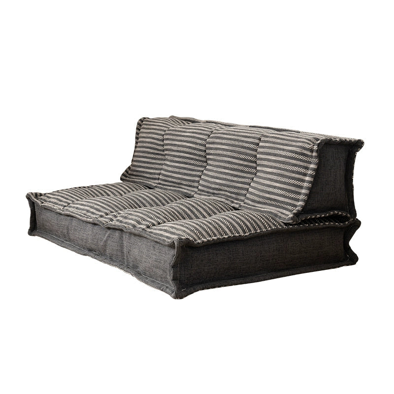 Modern Minimalist Floor Sofa: Gray striped fabric, comfortable seating area.