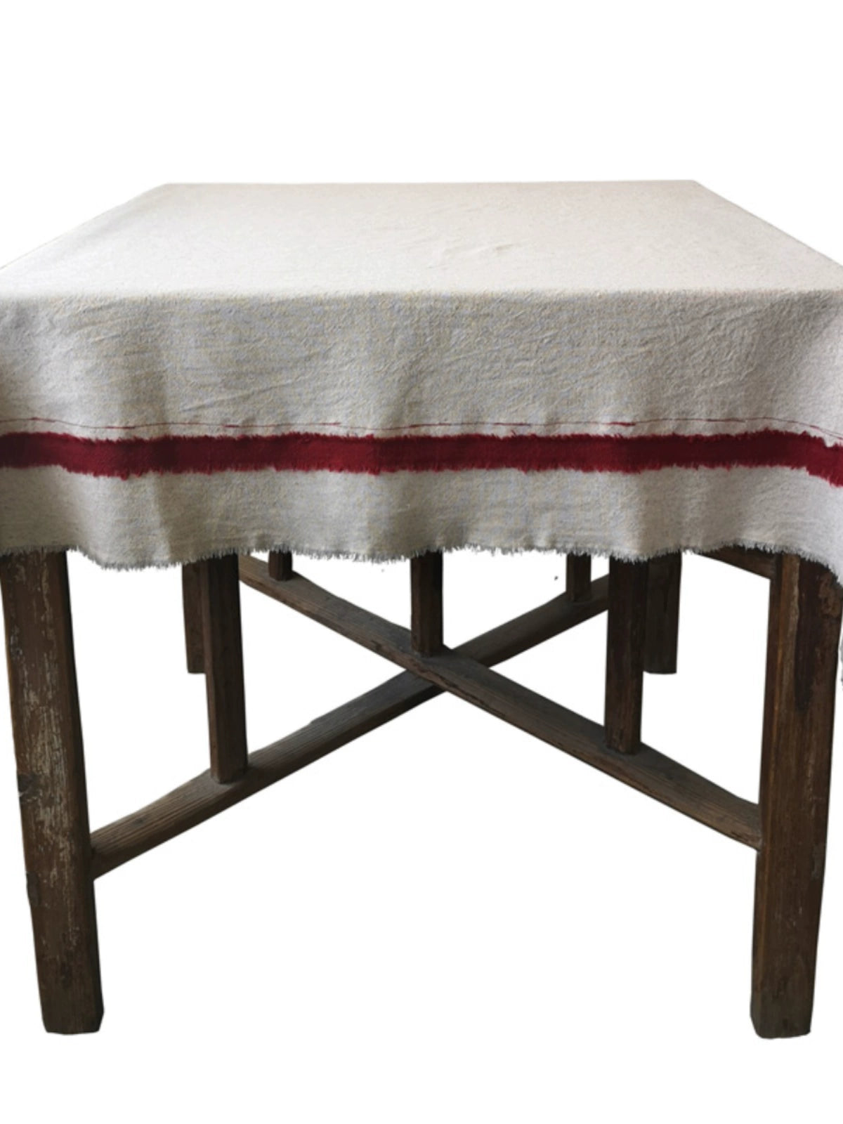 Rustic Linen Tablecloth with Stripes - Natural Beige, Farmhouse Style