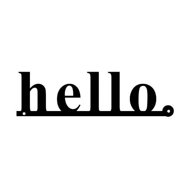 Black metal entry door sign with "hello" script, perfect for home decor.