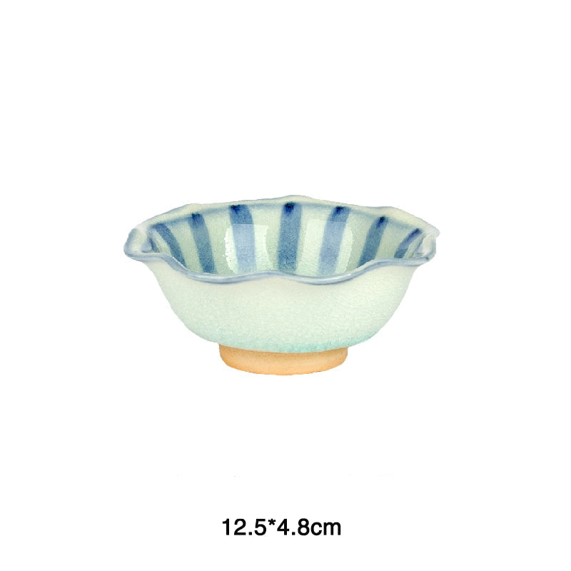 Blue and teal crackle glaze ceramic bowl, a stylish dinnerware piece from our home decor collection.