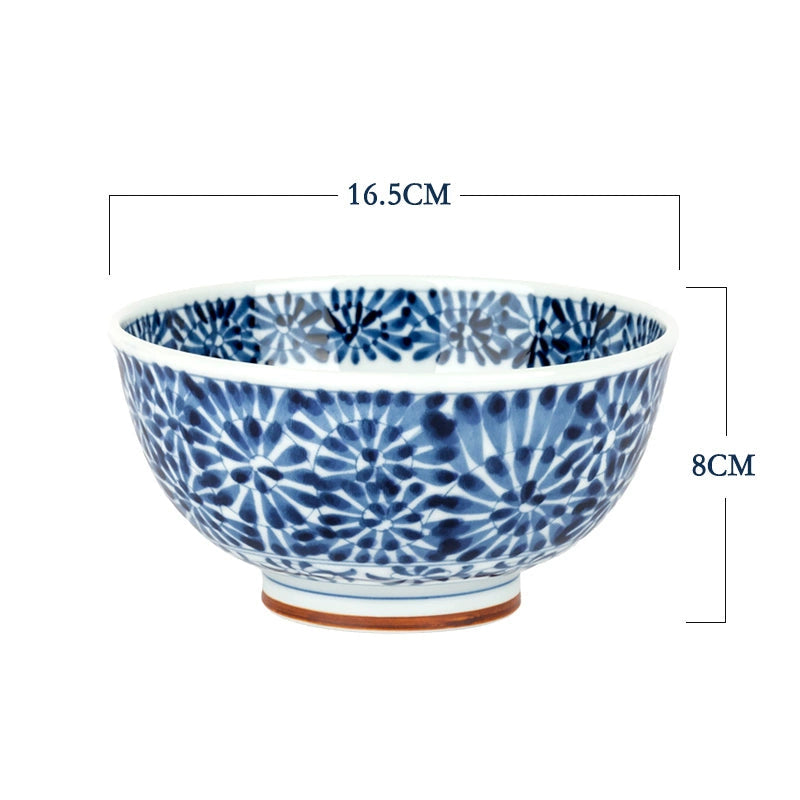 Blue and White Floral Porcelain Bowls Set - Traditional Chinese Design. 16.5cm diameter, 8cm height.
