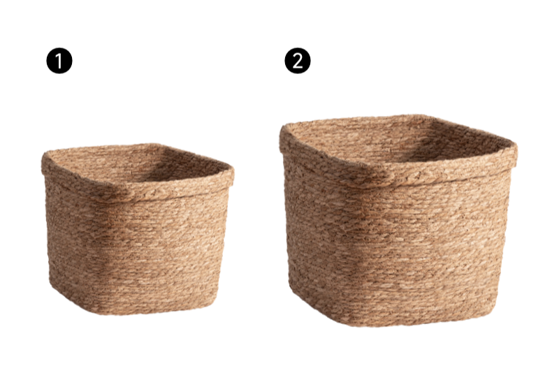Natural Rattan Storage Baskets (Set of 2): Round & Square woven jute baskets for home decor & laundry.