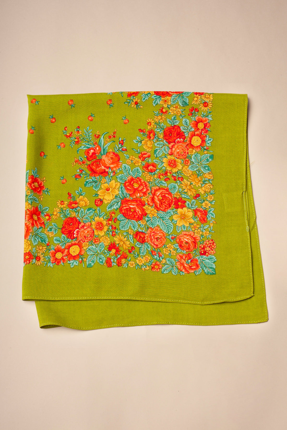 Olive Green Floral Portuguese Scarf