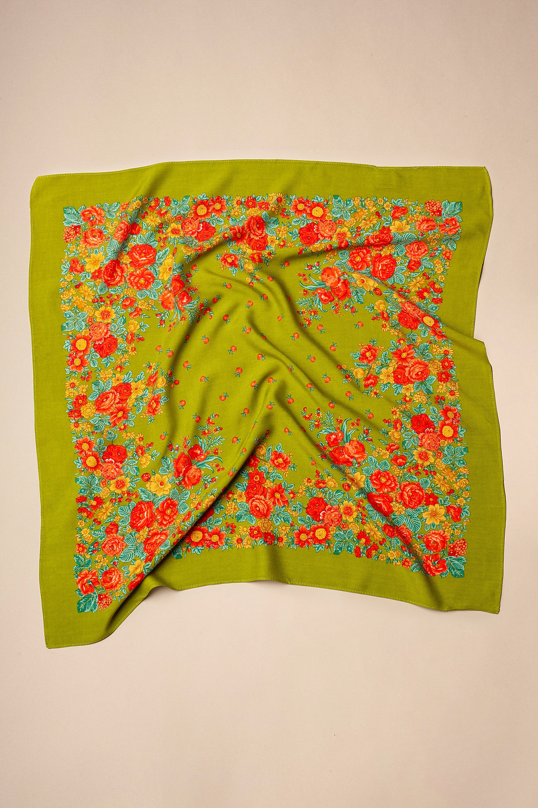 Olive Green Floral Portuguese Scarf
