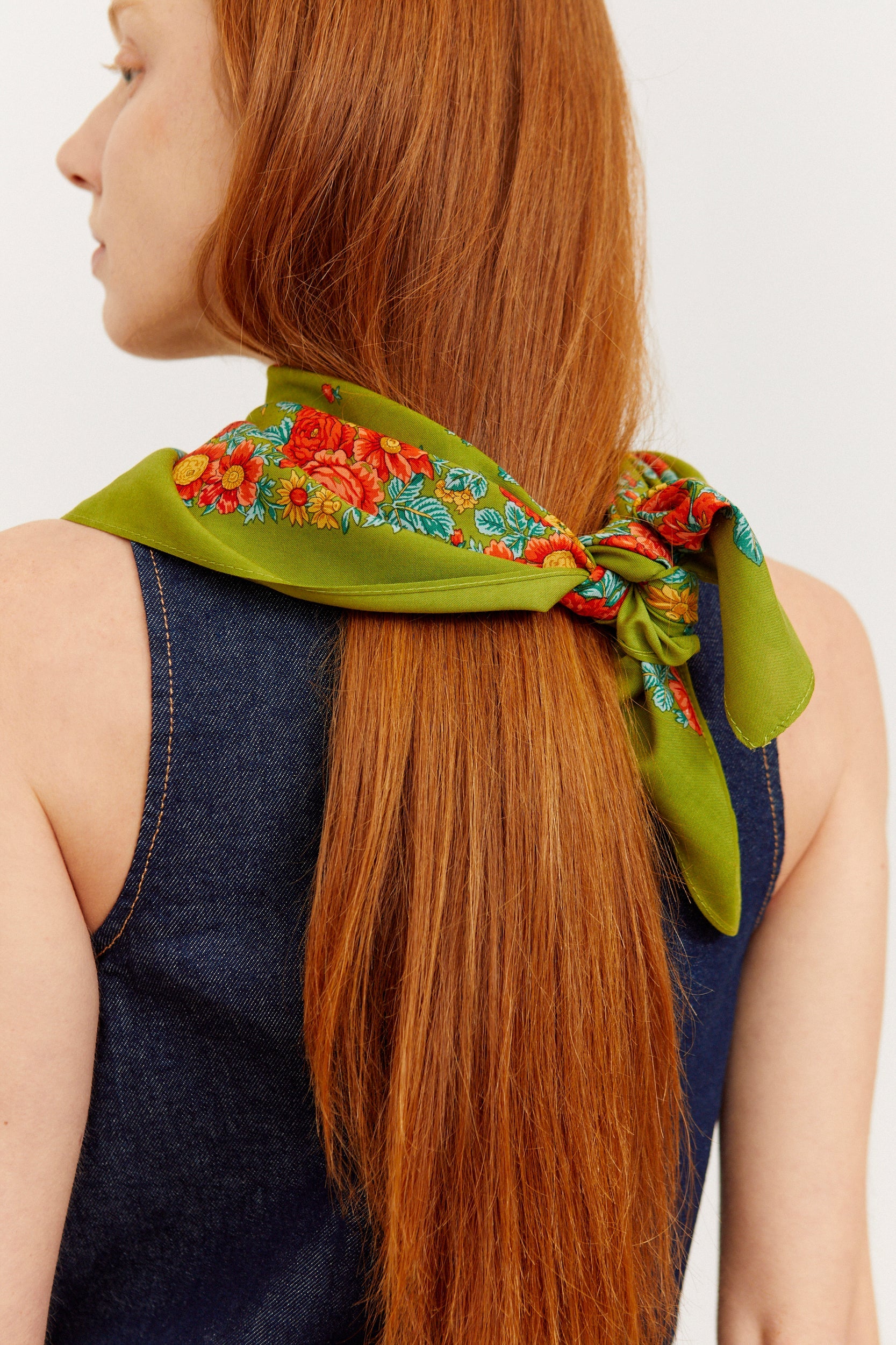 Olive Green Floral Portuguese Scarf