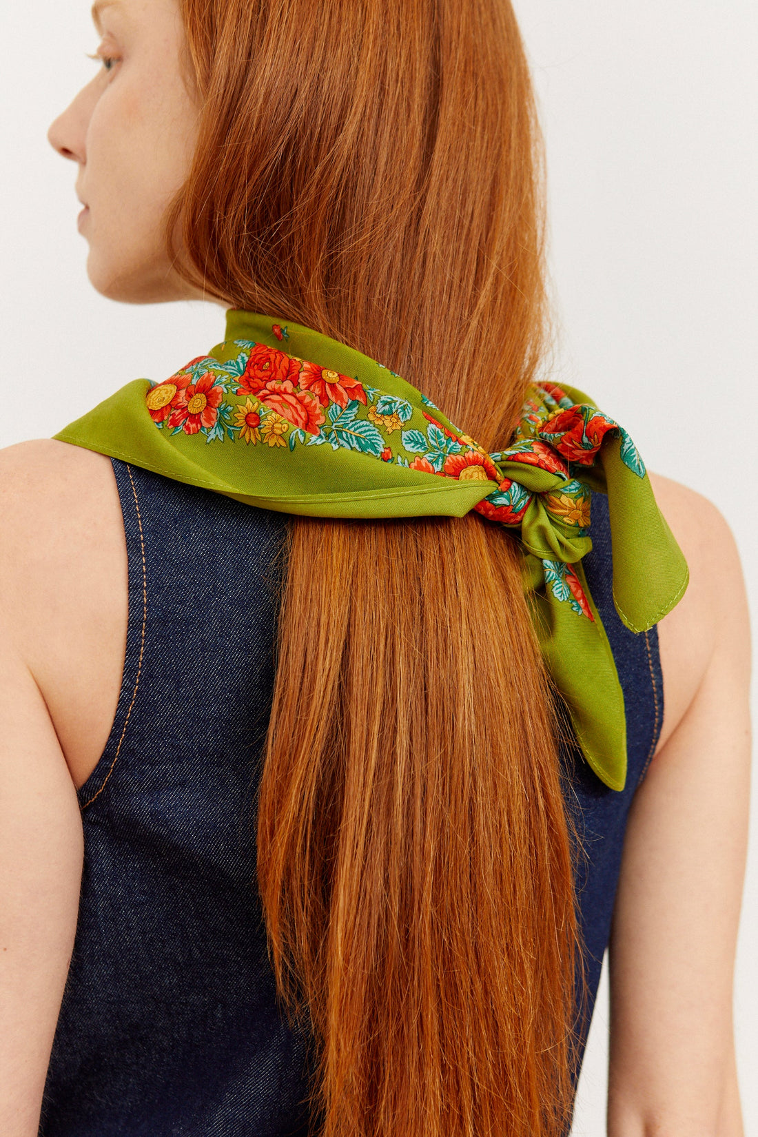 Olive Green Floral Portuguese Scarf