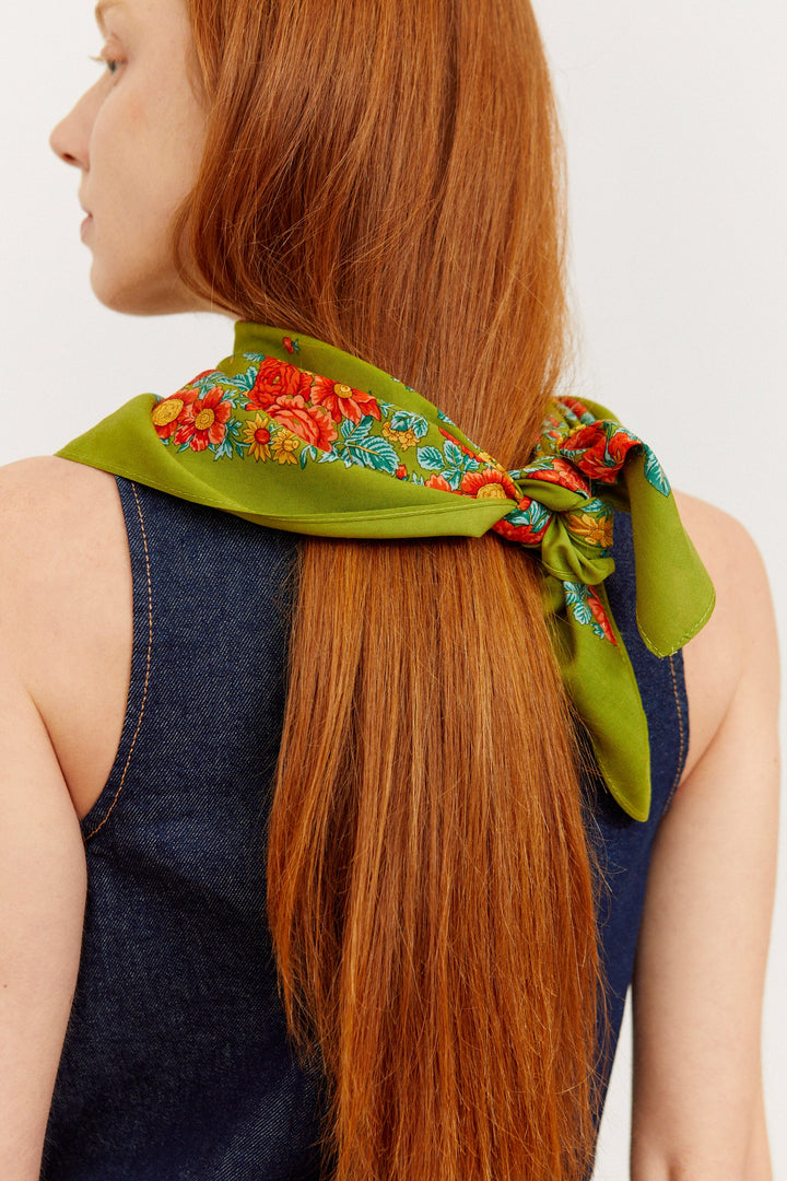 Olive Green Floral Portuguese Scarf