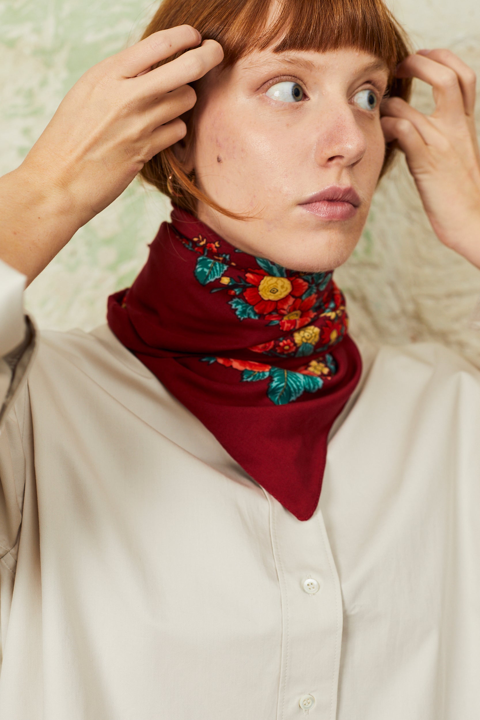 Portuguese floral scarf in maroon