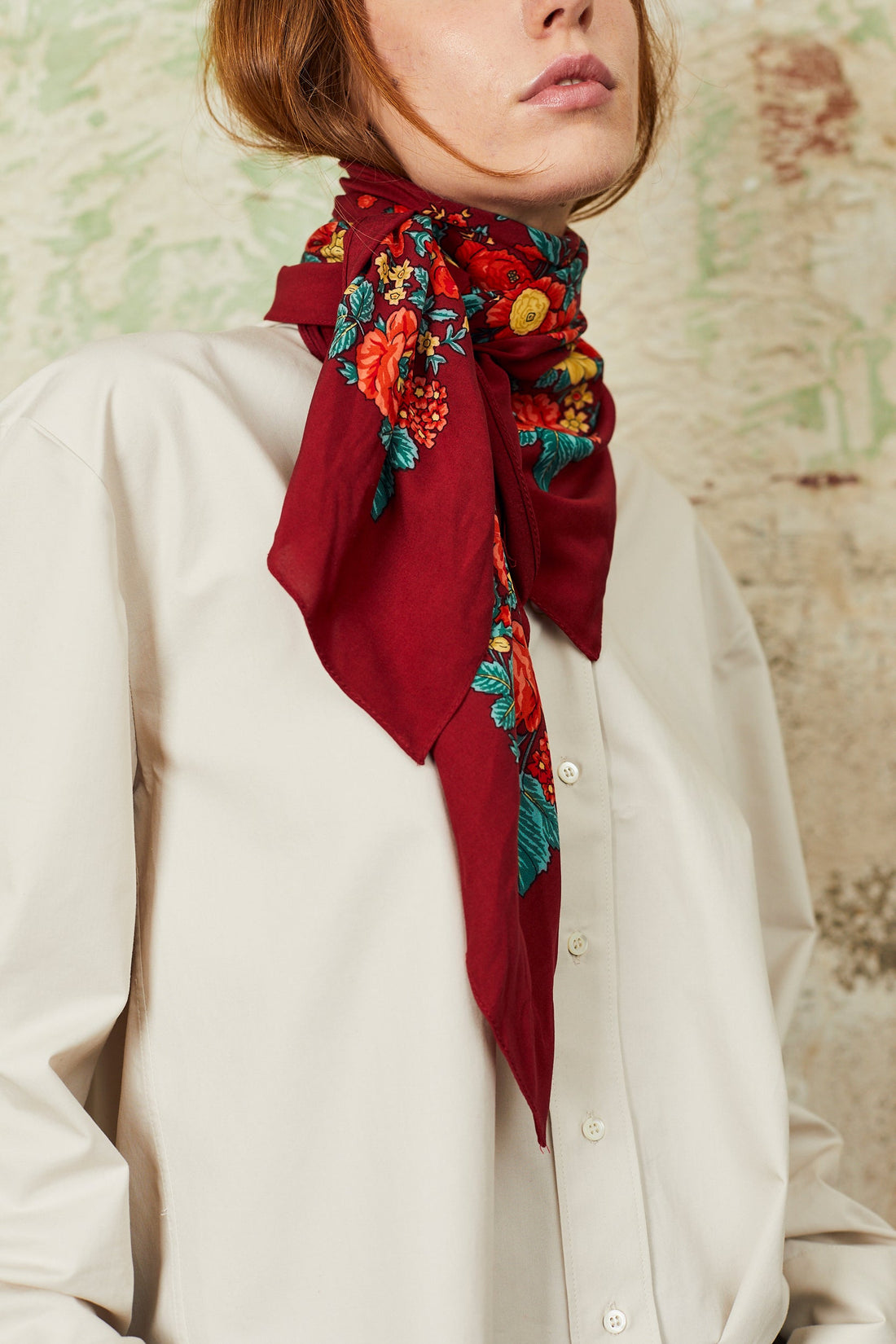 Portuguese floral scarf in maroon