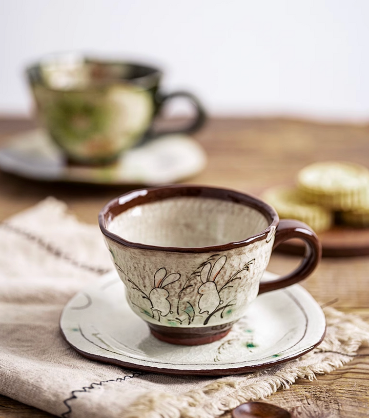 Handmade Ceramic Rabbit Mug With Coaster 8.45oz