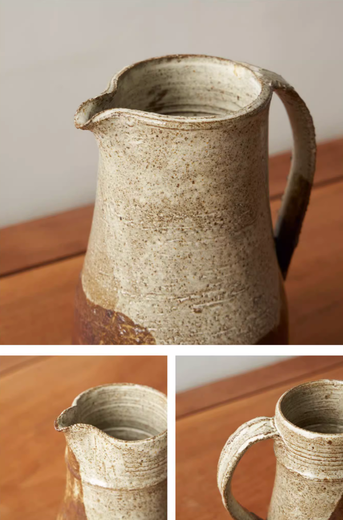 Ceramic Jug Rough Pottery Glaze with rustic speckled finish, on a wooden surface.