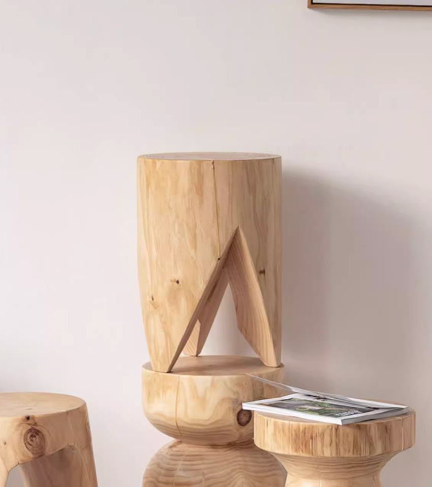 Natural wood stools, customizable size, modern home decor.